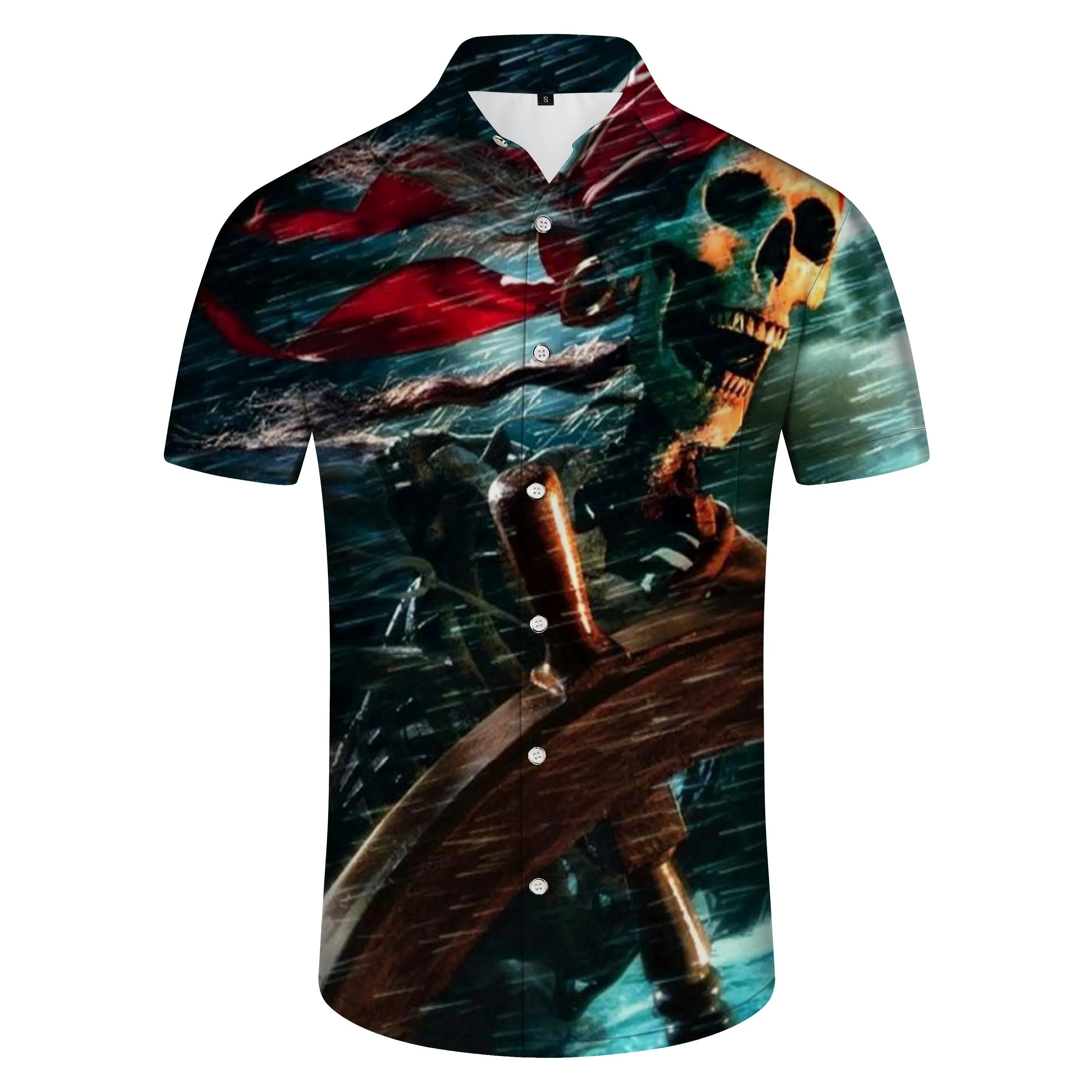 Hawaiian button men's casual personality print shirt short sleeve clothing color skull