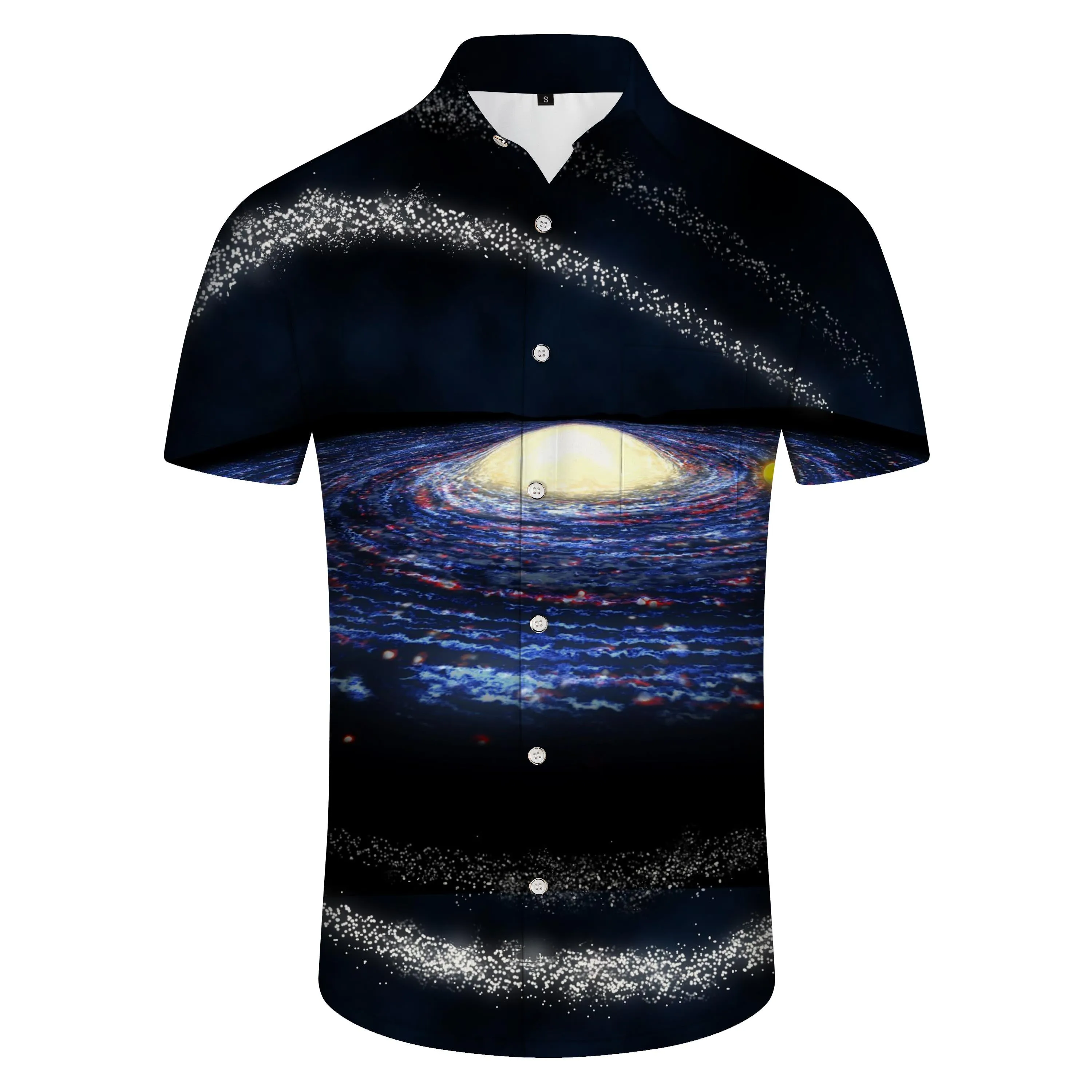 Hawaiian Mens Casual Black Galaxy Summer Shirt Everyday Loose Shirt Vacation Beach Button Lapel