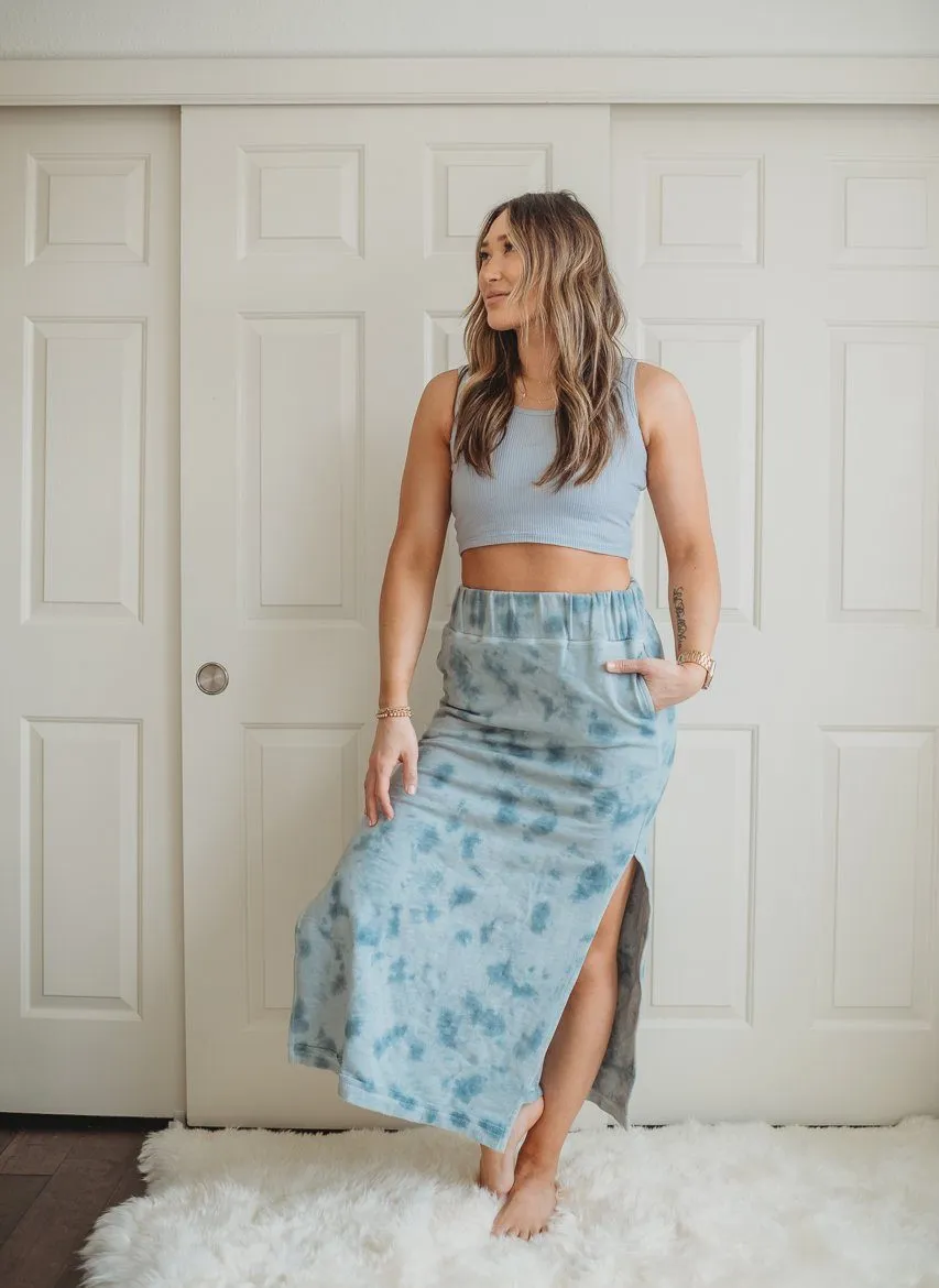 High-Waisted Organic Maxi Skirt | Ocean Mist