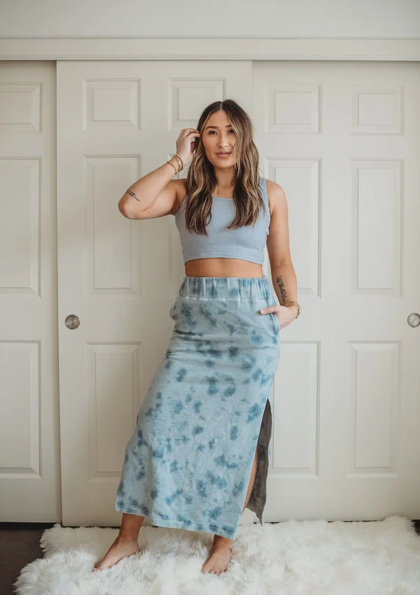 High-Waisted Organic Maxi Skirt | Ocean Mist