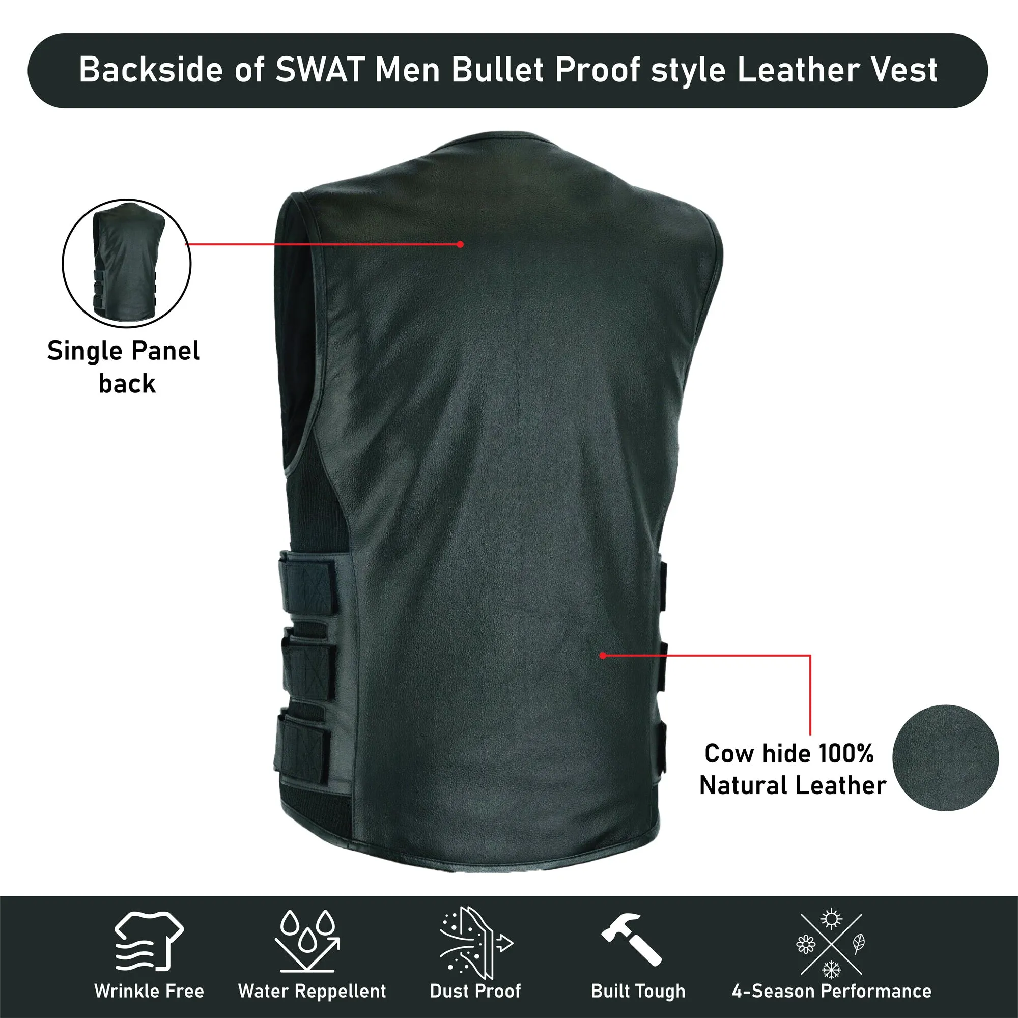 HL11645SPT Commando - Men's Motorcycle Swat Style Leather Vest