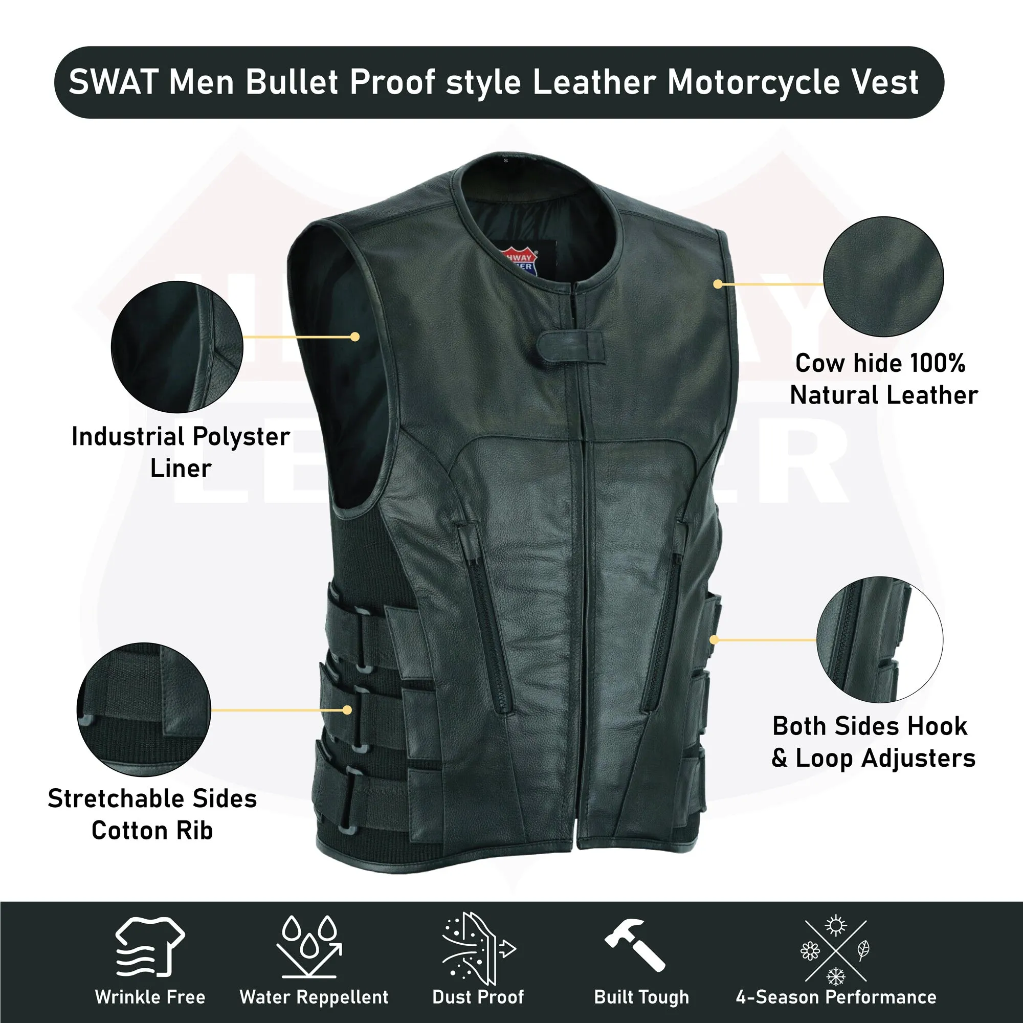 HL11645SPT Commando - Men's Motorcycle Swat Style Leather Vest