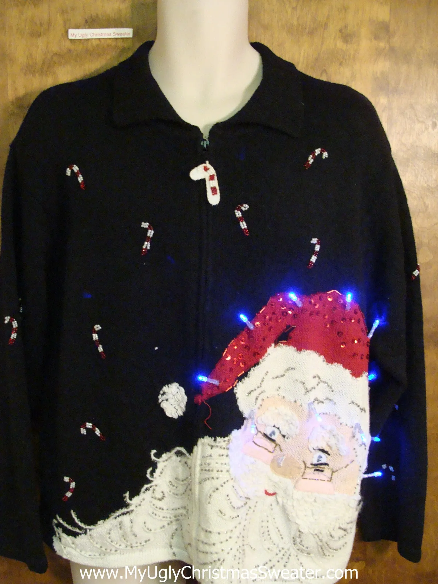 Huge Santa Head Light Up Cheesy Christmas Sweater