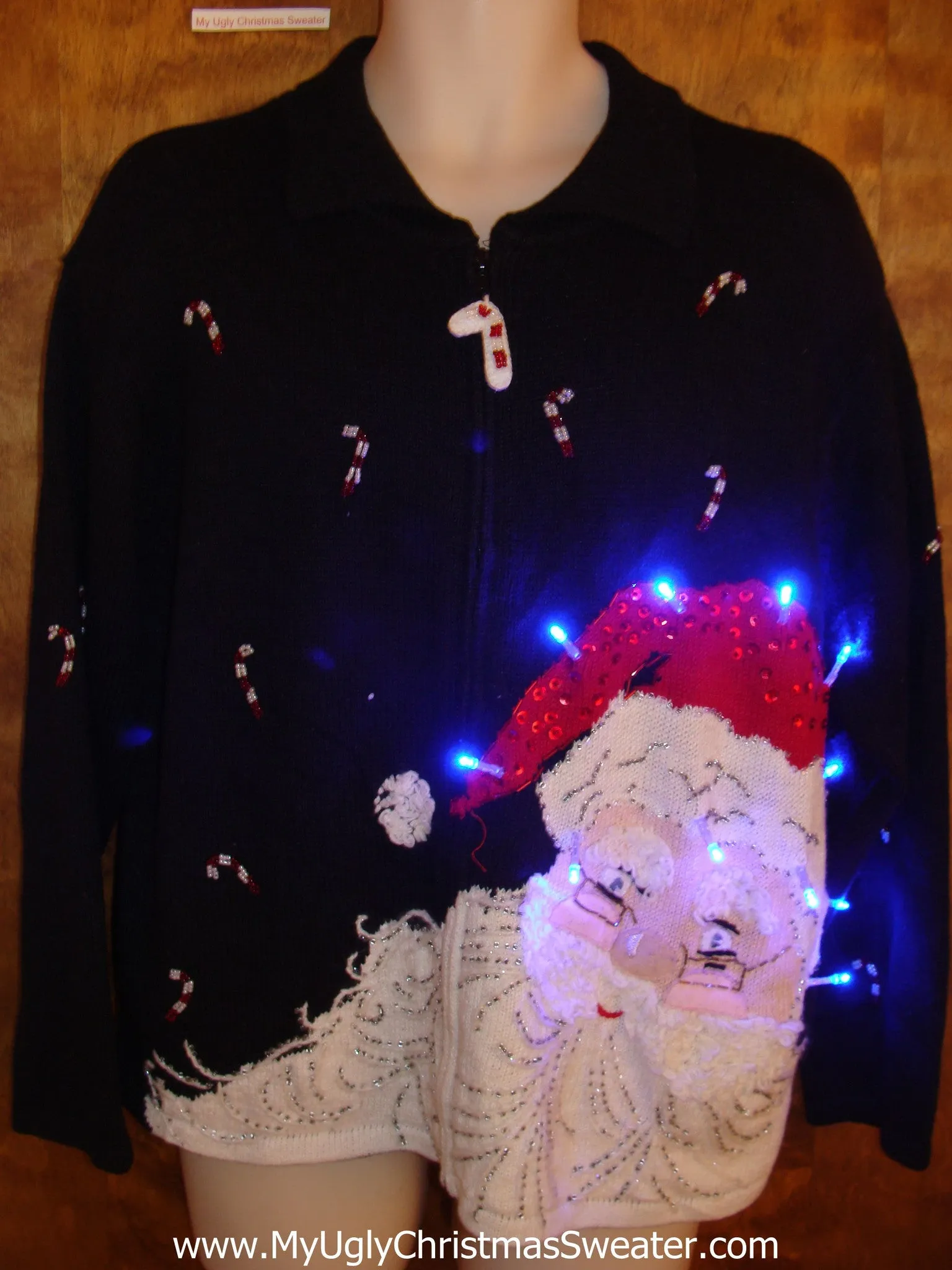 Huge Santa Head Light Up Cheesy Christmas Sweater