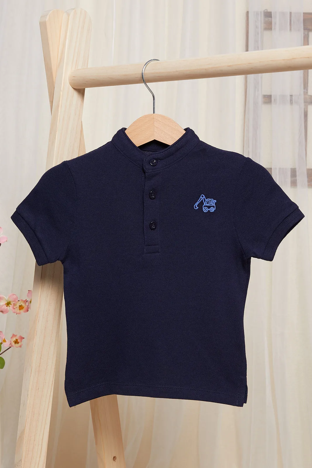 Infant Girls  Navy Henley Polo T-shirt