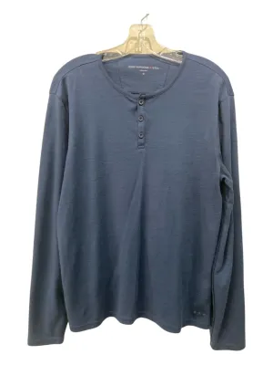 John Varvatos Size M Blue Cotton Blend Solid Henley Men's Long Sleeve Shirt