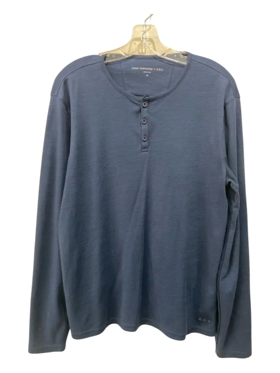 John Varvatos Size M Blue Cotton Blend Solid Henley Men's Long Sleeve Shirt