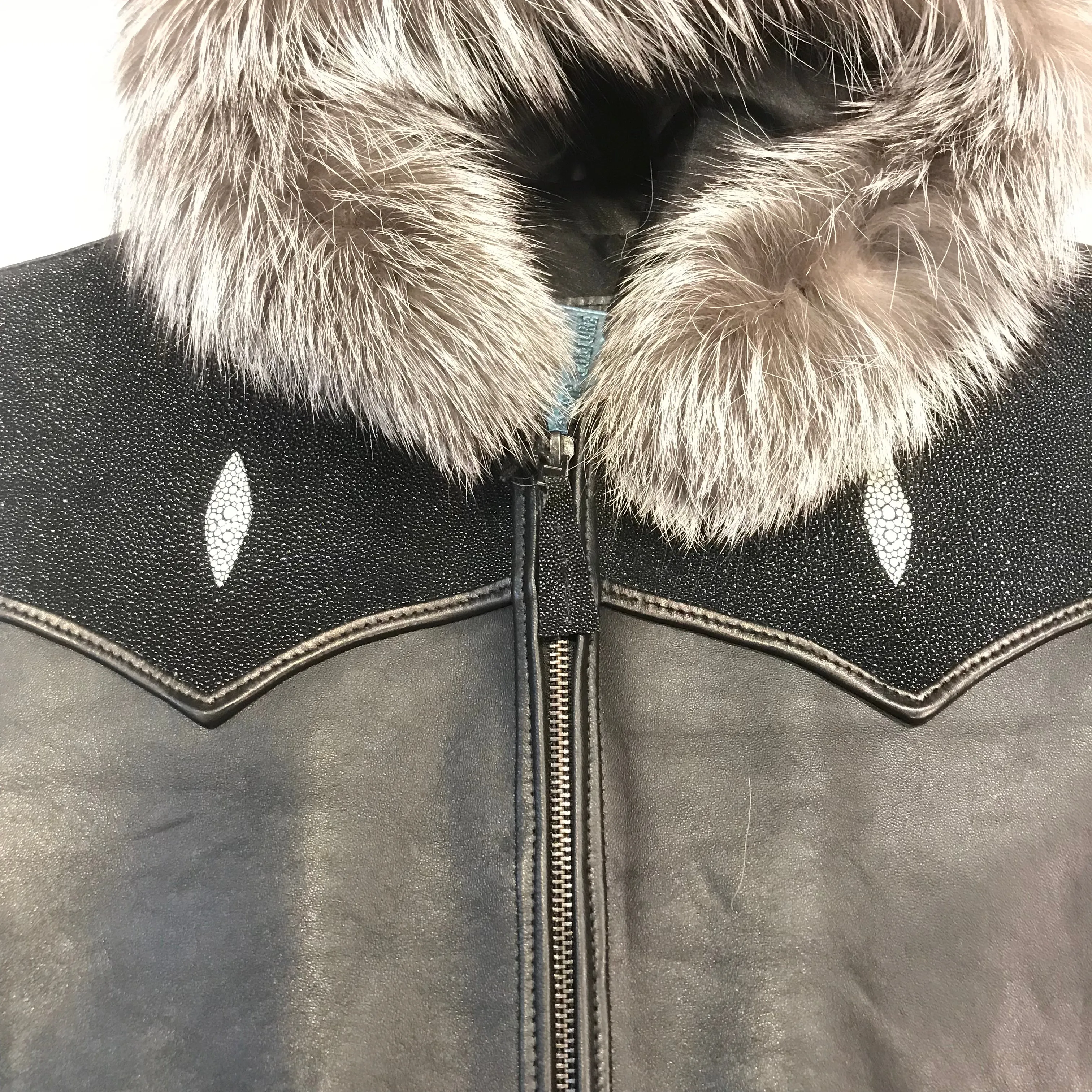 Kashani Black Stingray Silver Fox Hooded Vest