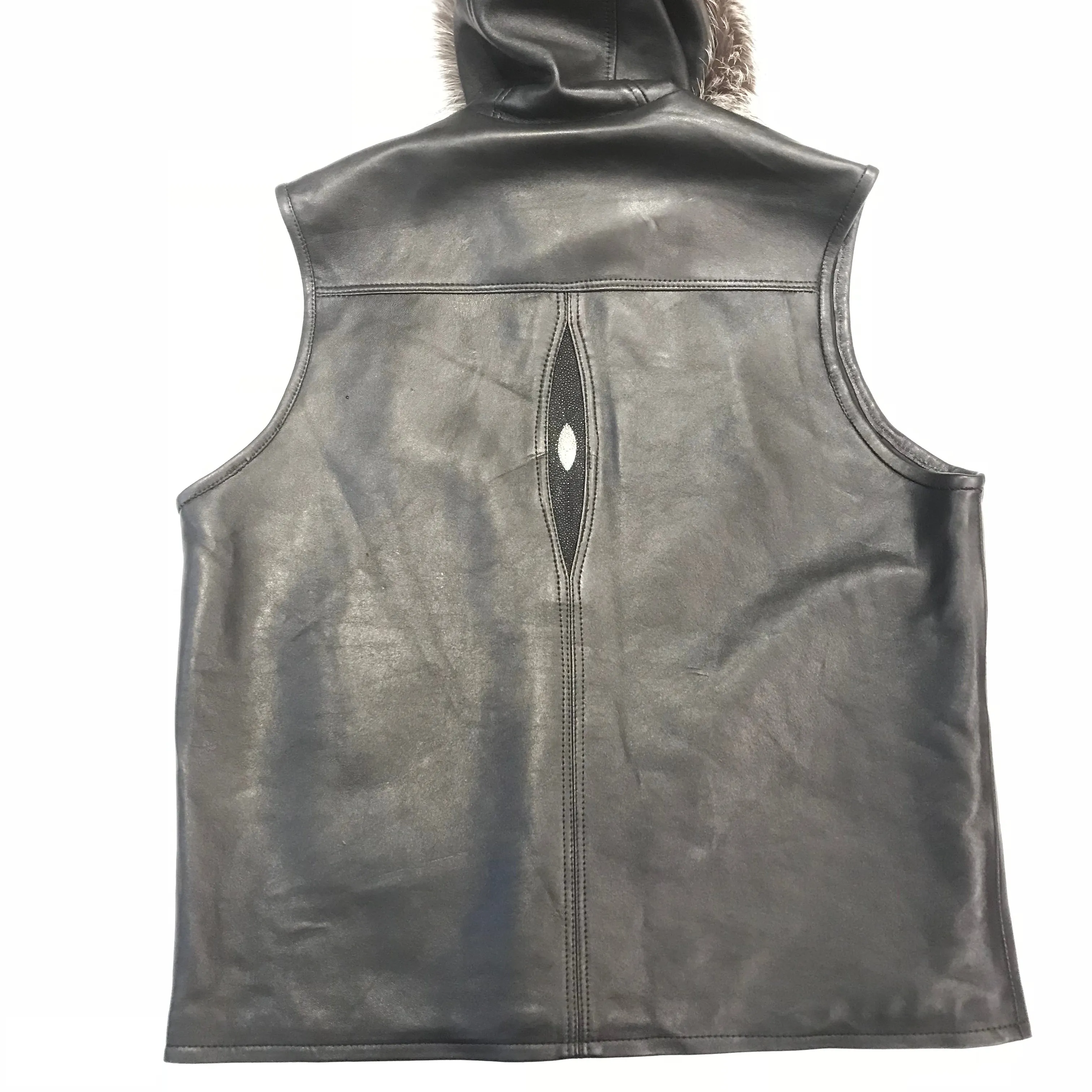 Kashani Black Stingray Silver Fox Hooded Vest