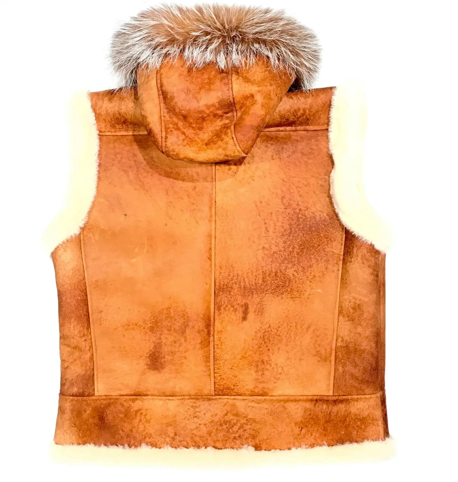 Kashani Whisky Fox Hooded Shearling Vest