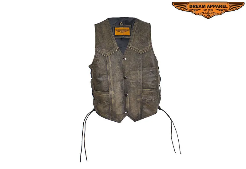 Kids Brown Leather Vest with Side Laces