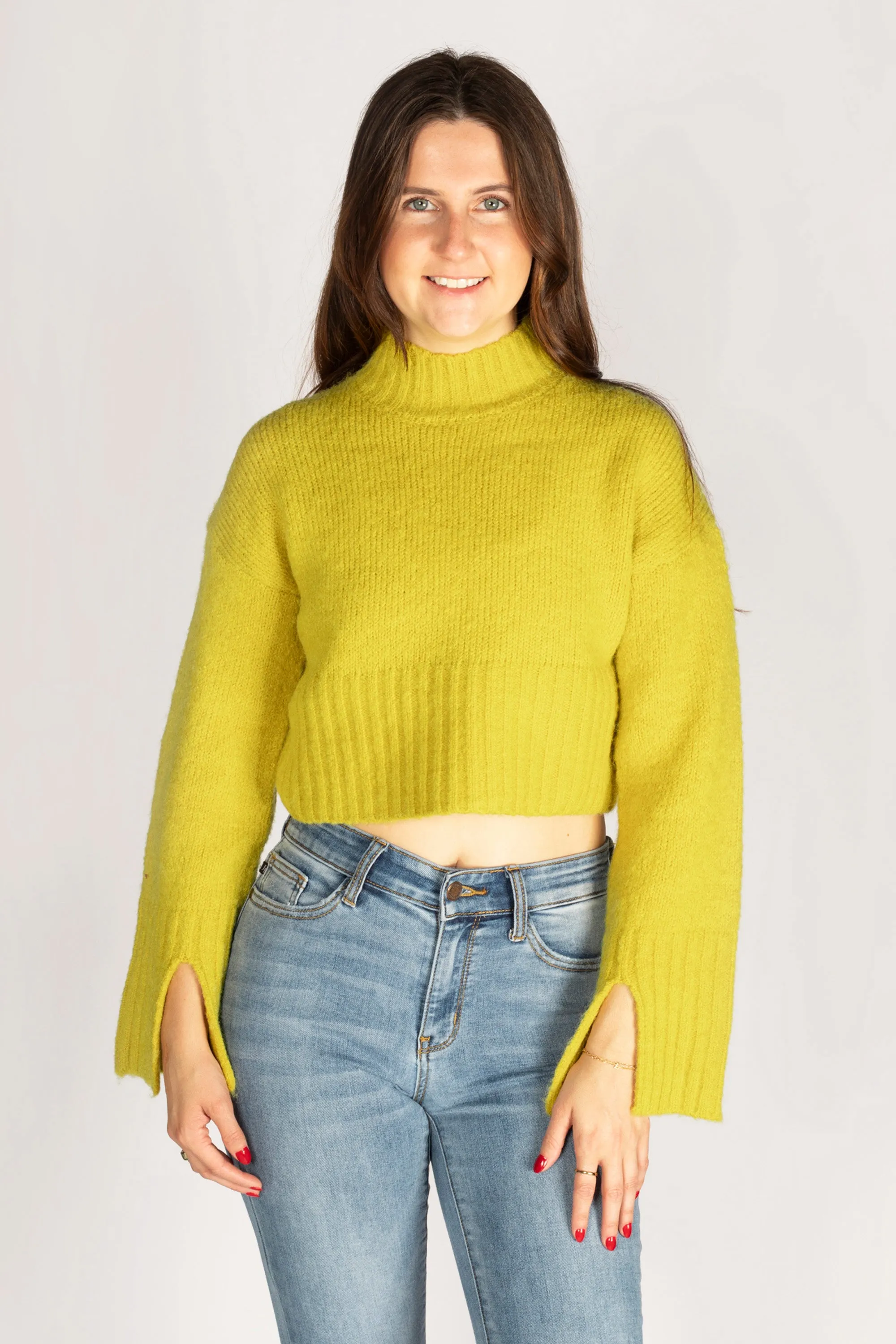 Kiwi Mock Neck Cropped Sweater - SALE