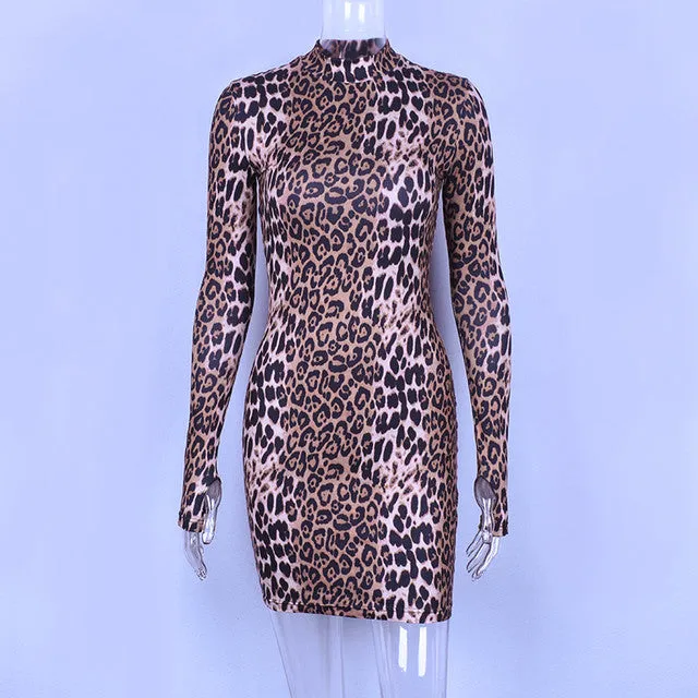 Leopard bodycon mini long sleeve arm cutout dress