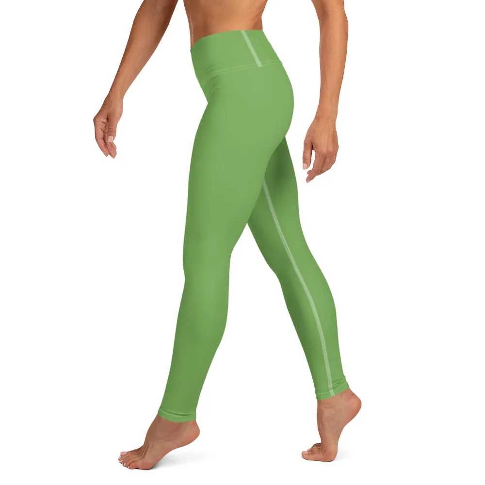 Light Green Women's Yoga Leggings, Best Premium Quality Ladies Tights-Made in USA/EU/MX