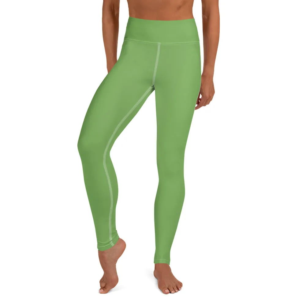 Light Green Women's Yoga Leggings, Best Premium Quality Ladies Tights-Made in USA/EU/MX