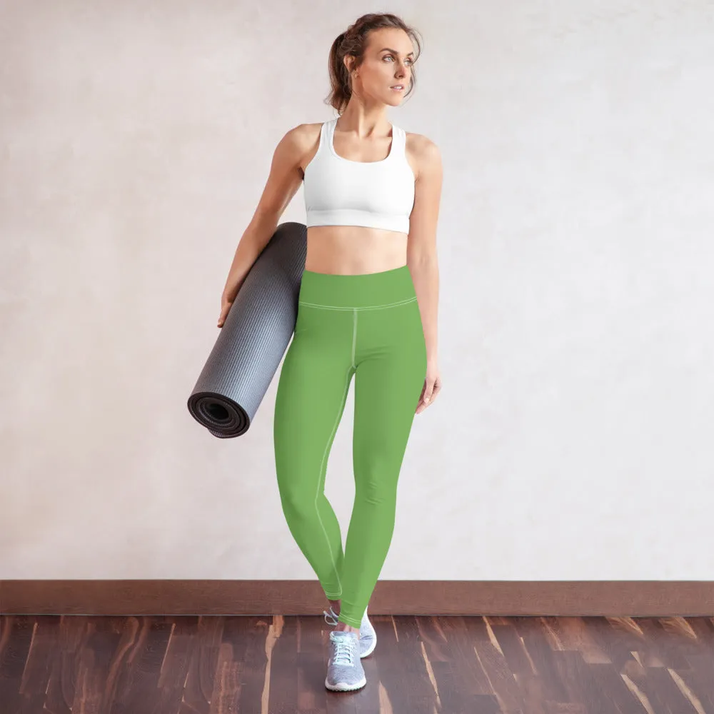 Light Green Women's Yoga Leggings, Best Premium Quality Ladies Tights-Made in USA/EU/MX