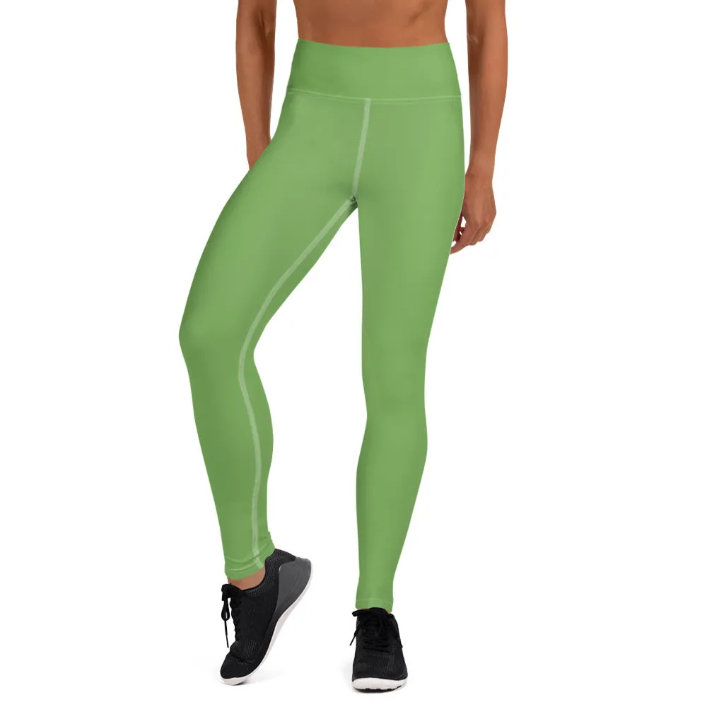 Light Green Women's Yoga Leggings, Best Premium Quality Ladies Tights-Made in USA/EU/MX