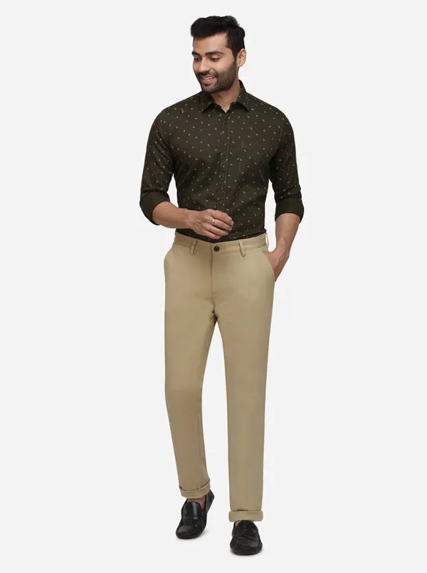 Light Khaki Solid Uno Fit Casual Trouser | JadeBlue