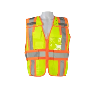 LV2-PSVP ANSI Class 2 Lime Solid Orange Contrast Two Tone Incident Command Expandable Breakaway Safety Vest