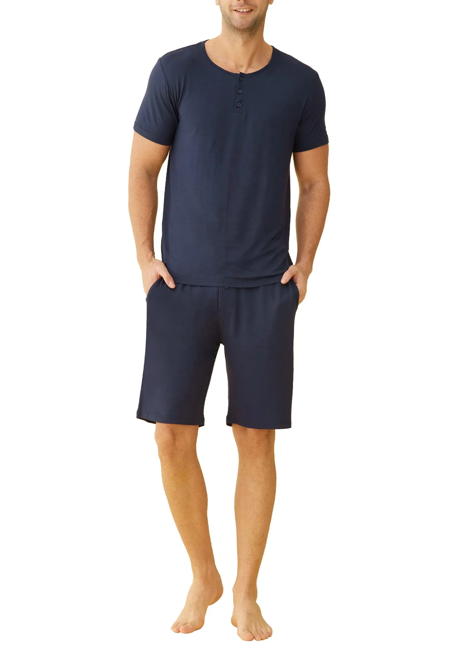 Men's Bamboo Viscose Henley Shirt Lounge Shorts Pajama Set