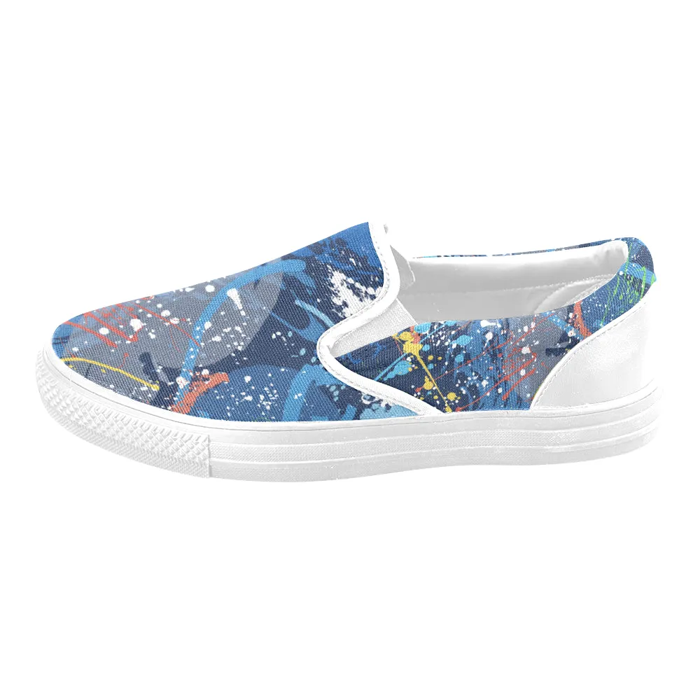 Men's Big Size Aquatic Paint Splatter Print Canvas Slip-on Shoes