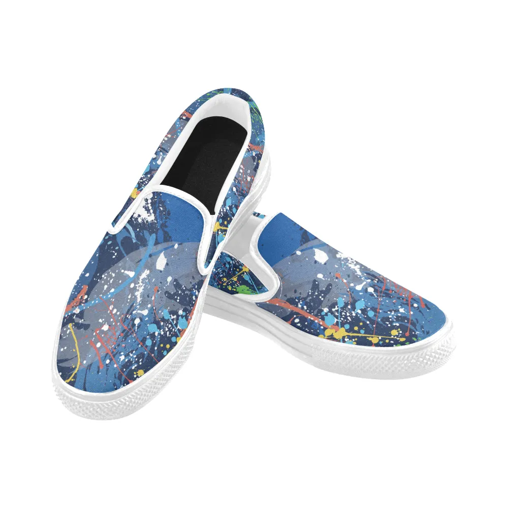 Men's Big Size Aquatic Paint Splatter Print Canvas Slip-on Shoes