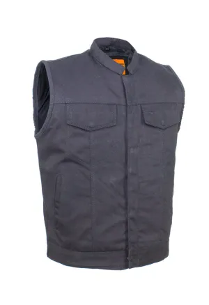 Mens Black Denim Motorcycle CLUB VEST® with Zipper & Button Snap Front Closure, Gun Pockets