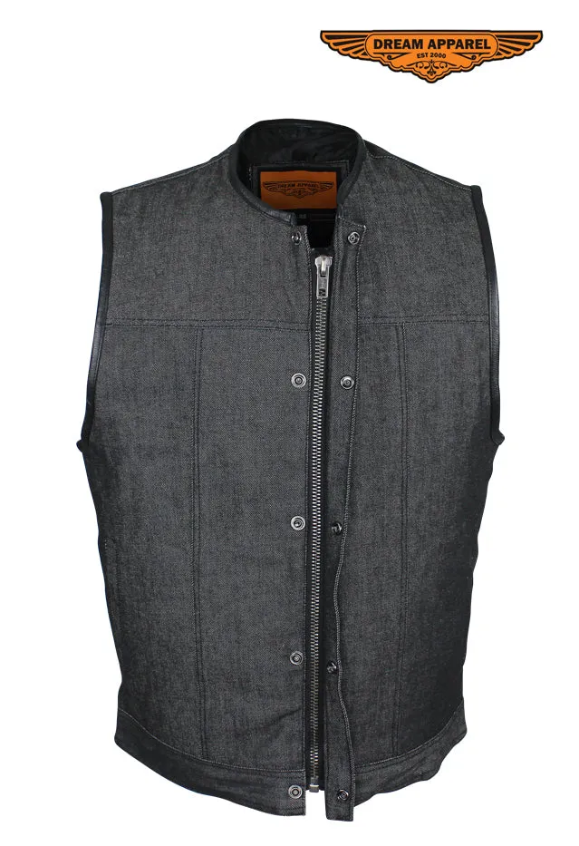 Men's Black Denim Motorcycle Club Vest