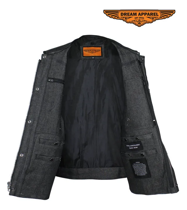 Men's Black Denim Motorcycle Club Vest