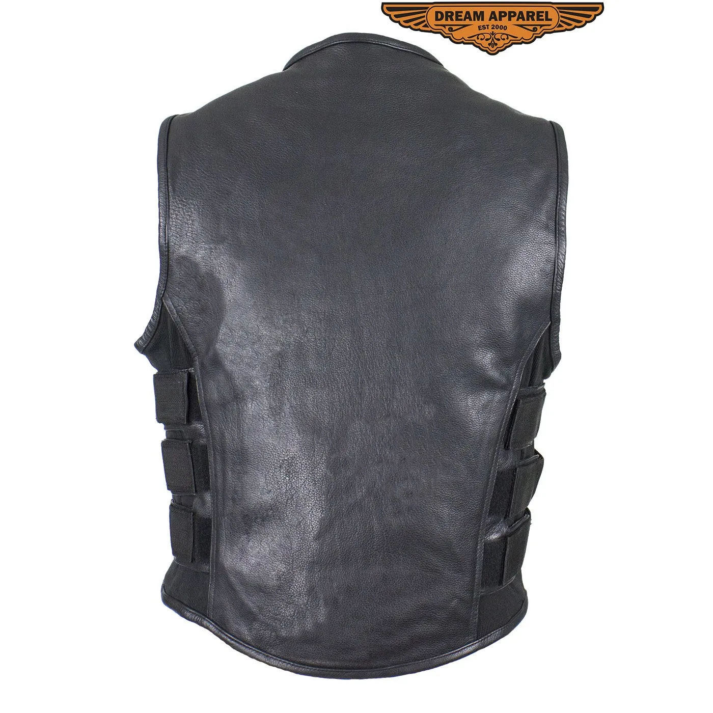 Men's Black Leather Vest with Neoprene Sides