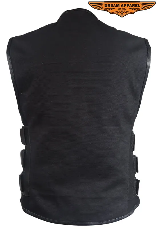 Mens Canvas Motorcycle Vest With Two Conceal Carry Pockets