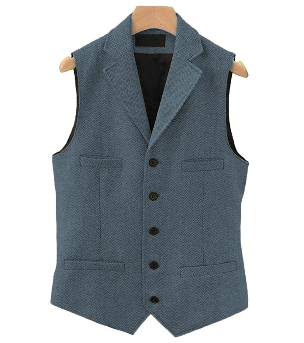 Men's Classic Slim Fit Herringbone Notch Lapel Waistcoat