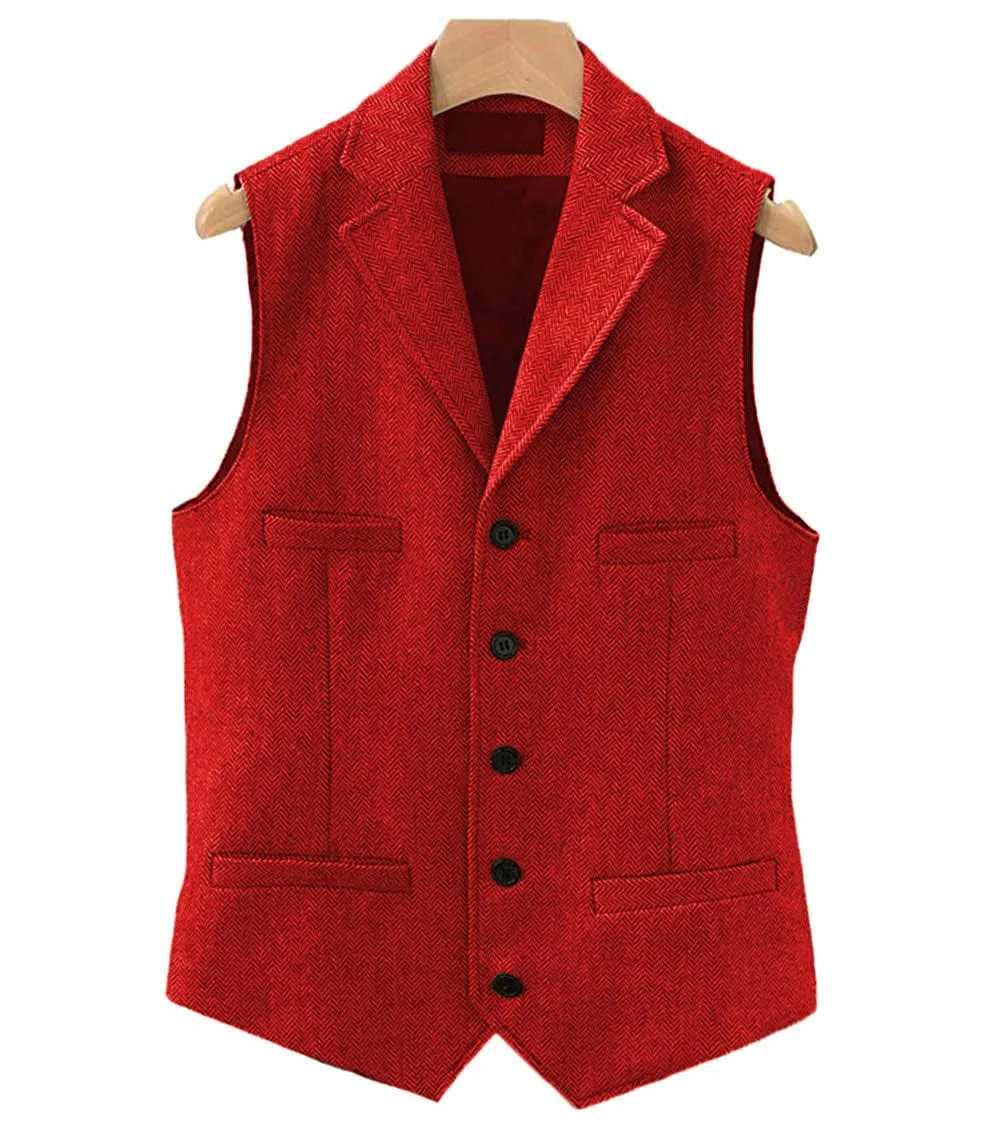 Men's Classic Slim Fit Herringbone Notch Lapel Waistcoat