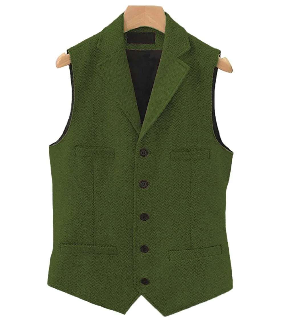 Men's Classic Slim Fit Herringbone Notch Lapel Waistcoat