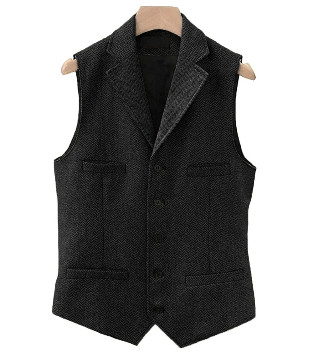 Men's Classic Slim Fit Herringbone Notch Lapel Waistcoat