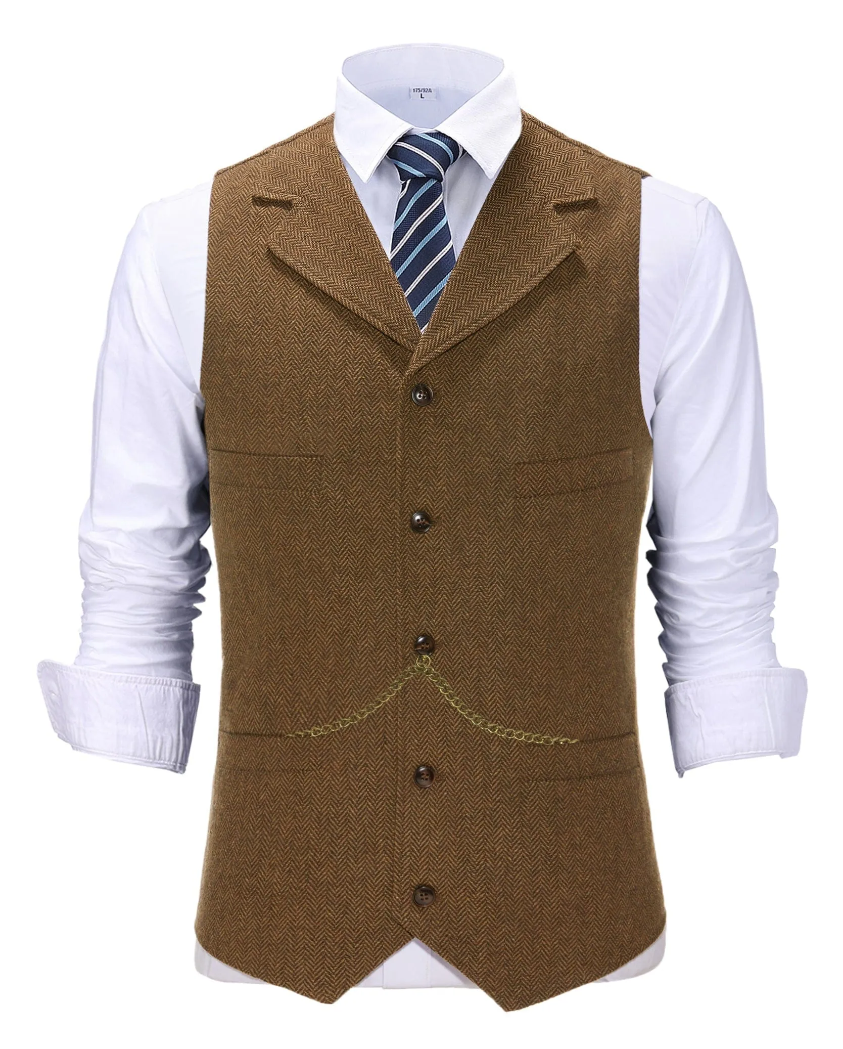 Men's Classic Slim Fit Vest Tweed Herringbone Casual Notch Lapel Waistcoat