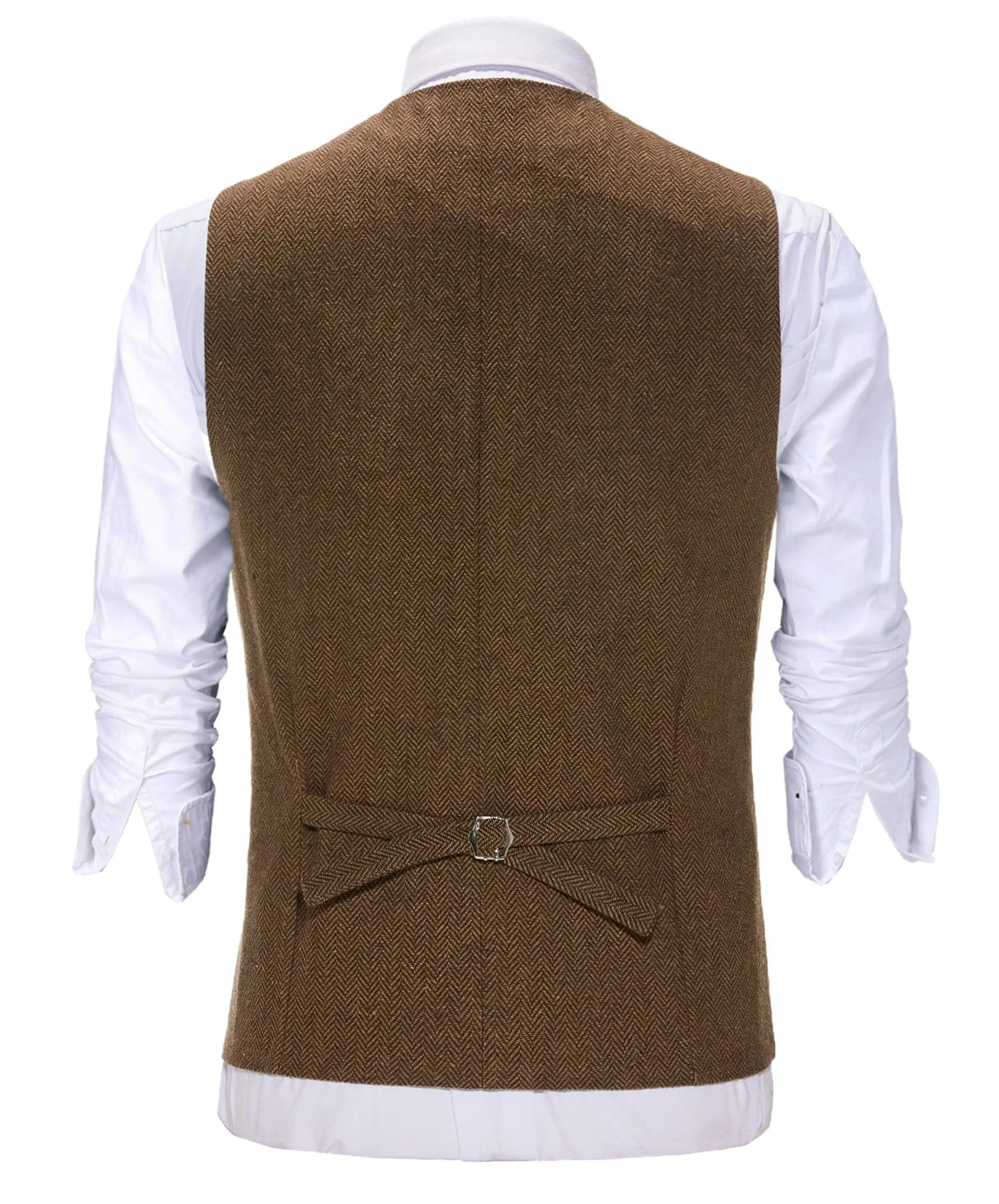 Men's Classic Slim Fit Vest Tweed Herringbone Casual Notch Lapel Waistcoat