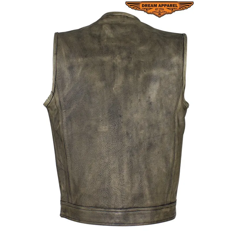 Men's Distressed Brown Leather Motorcycle Club Vest