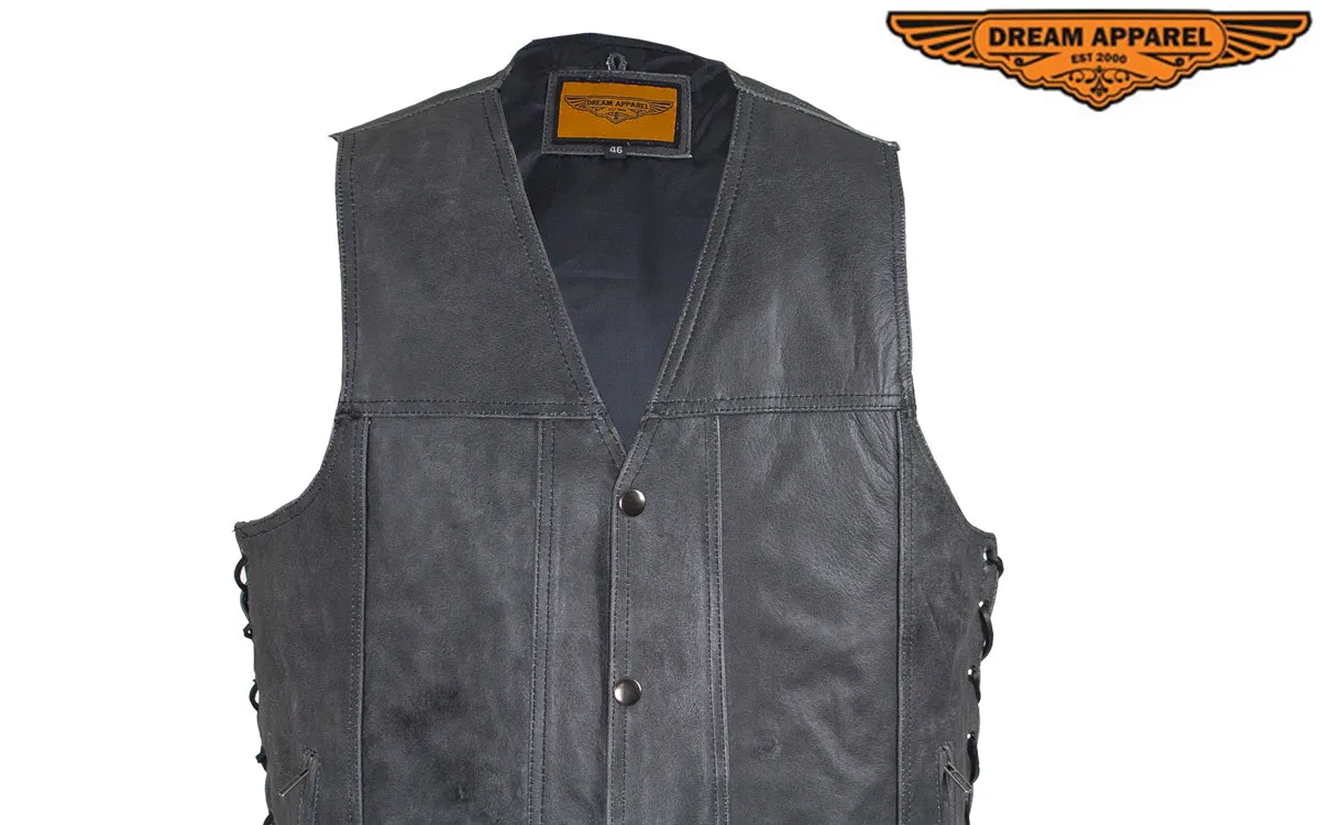 Men's Gray Club Vest with Concealed Carry Pockets & Side Laces