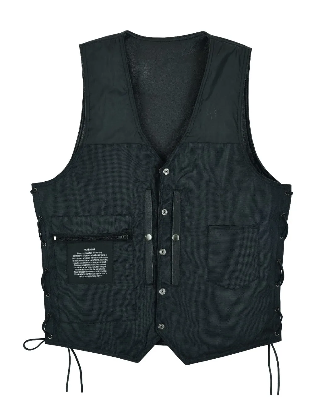 Mens Leather Vest With Gun Pocket & Side Laces