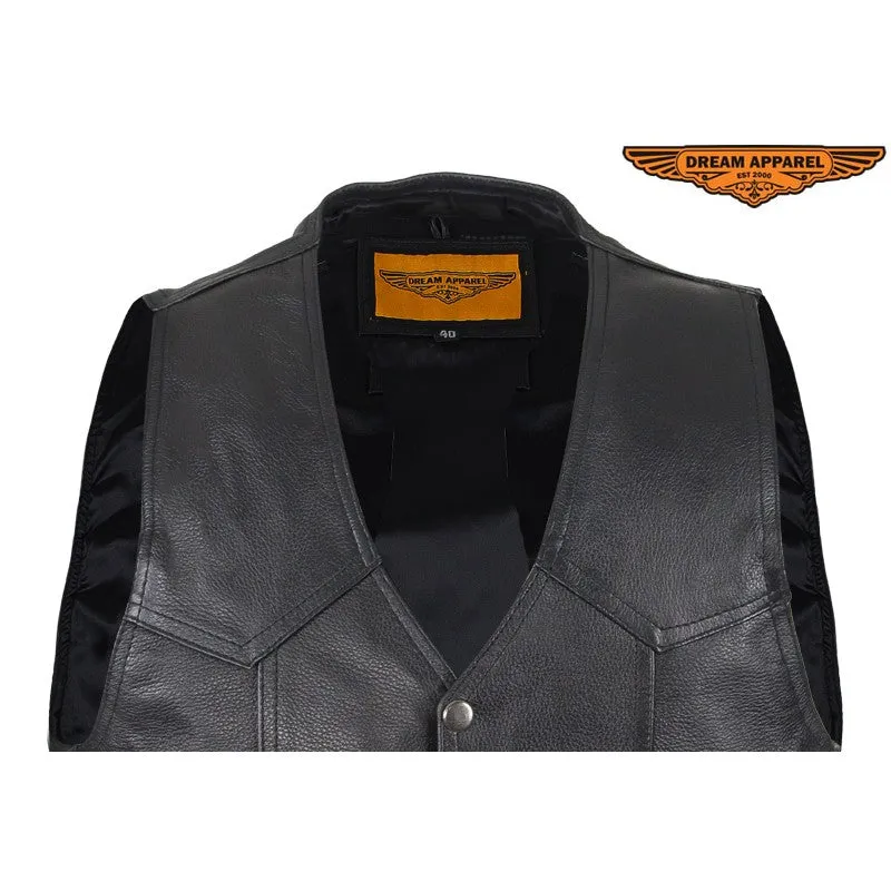 Mens Plain Biker Black Leather Vest