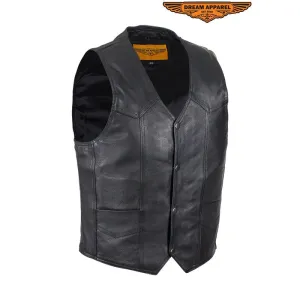 Mens Plain Biker Black Leather Vest