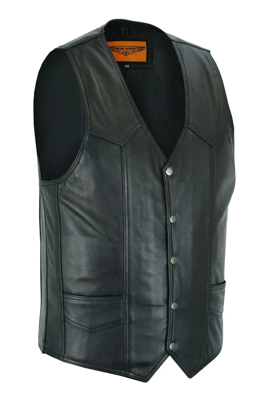 Mens Plain Black Leather Vest Heavy Duty Premium Cowhide Leather