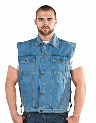 Mens Plain Denim Vest With 5 Snaps