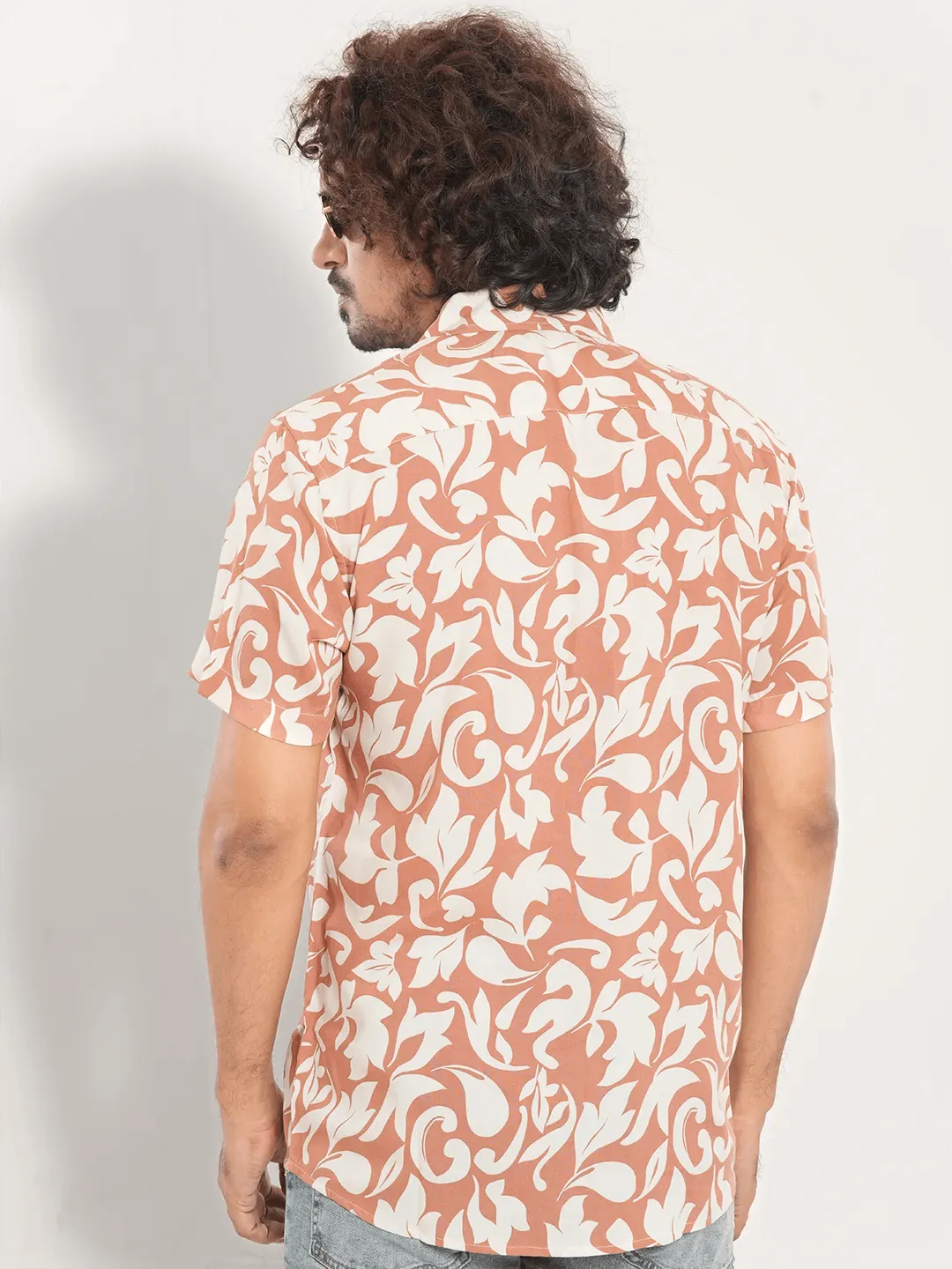 Men's Short Sleeve Casual Shirt in Light Apricot Orange