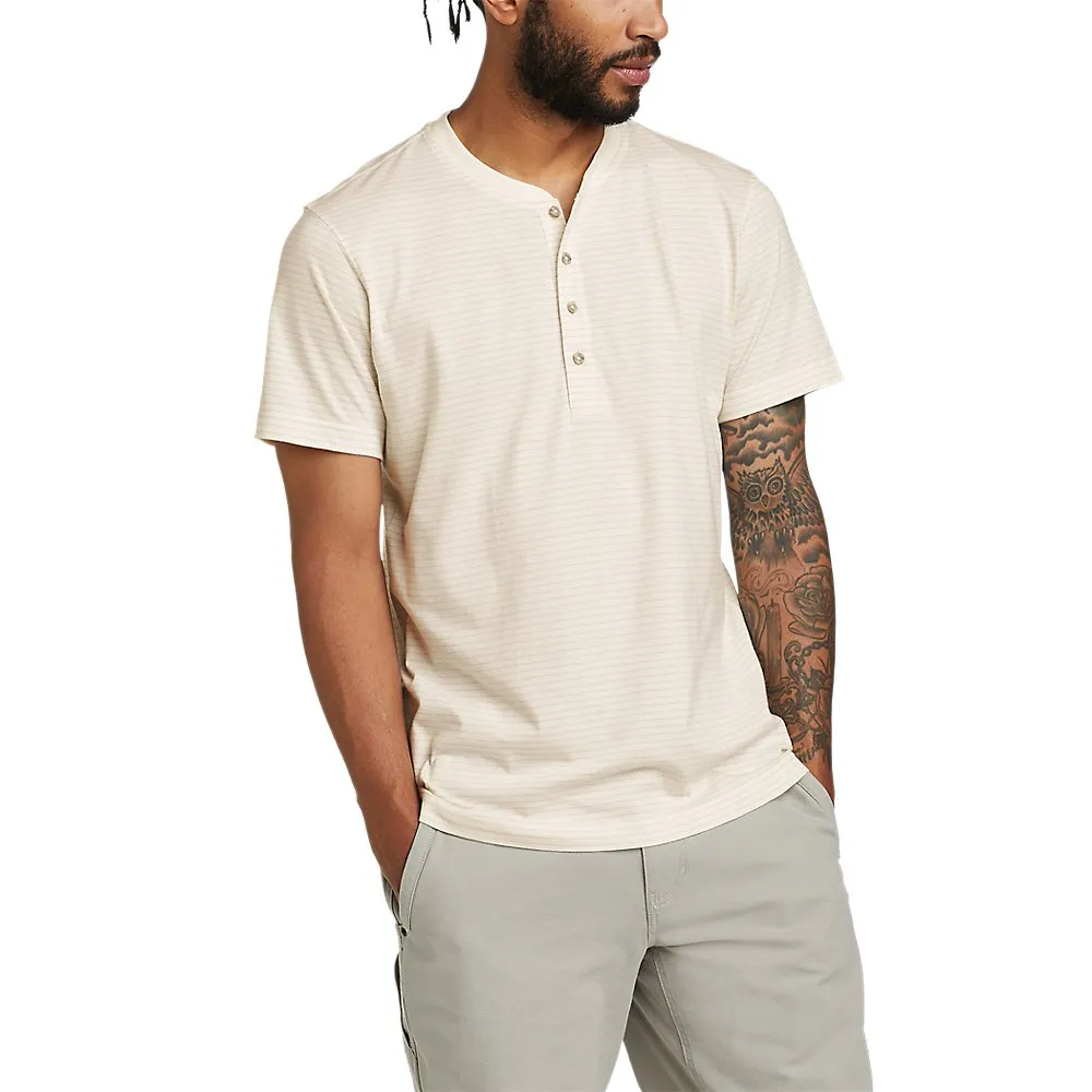 Men's Short-Sleeve Microstripe Henley