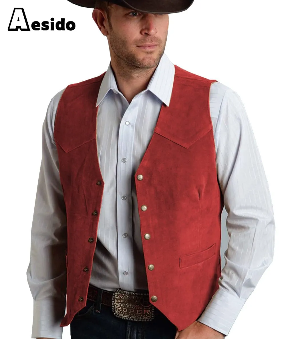 Men's Single Breasted V Lapel Suede Vest