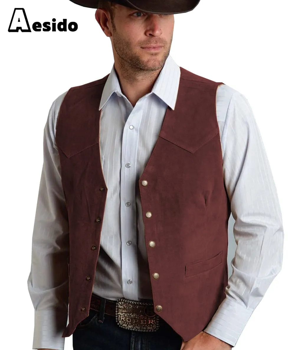 Men's Single Breasted V Lapel Suede Vest