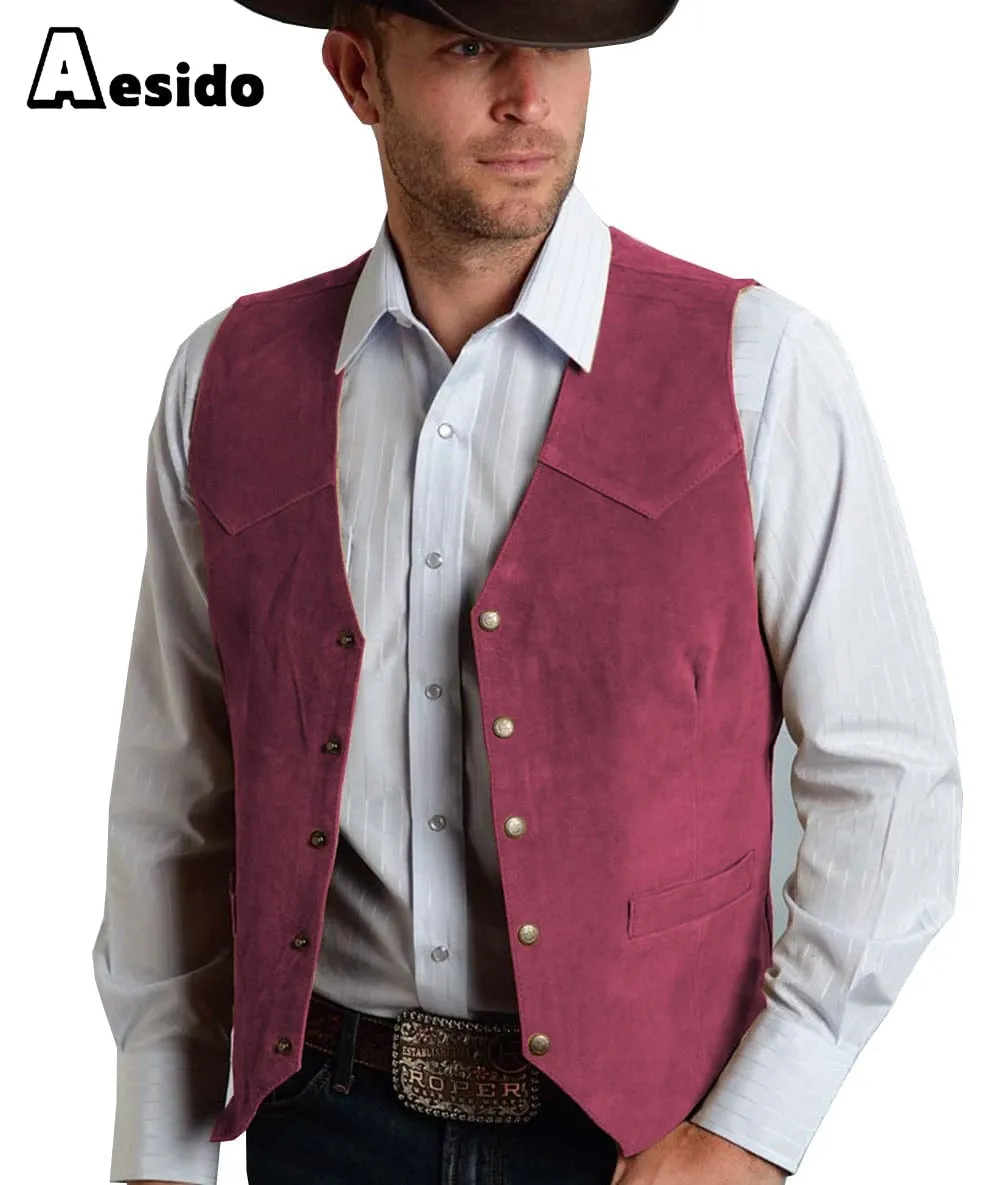 Men's Single Breasted V Lapel Suede Vest