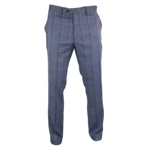 Mens Tweed Check Herringbone Blue Navy Tailored Fit Trousers Regular Length Blinders